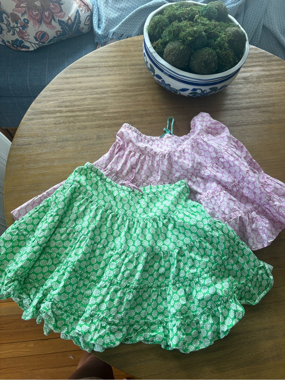 Mini Boden Floral Tiered Block Print Skirt Bundle in Green & Lilac size 5/6